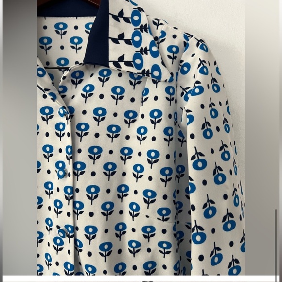 1970s True Vintage Mod Print Tulip Color Block Blazer/Blouse-EUC -Sz M 💙 🖤 - Picture 12 of 16